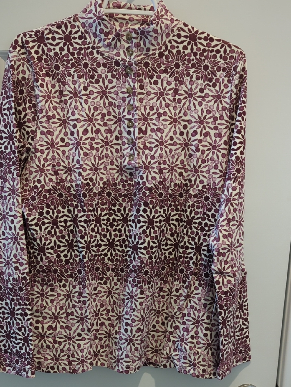 Appleseed's Cream Shirt with Plum Floral Geometric Print